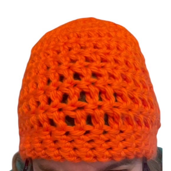 Handmade Crochet Orange Hat Beanie Neon Acrylic Cap Hand Crafted Runner Skullcap - Picture 3 of 17